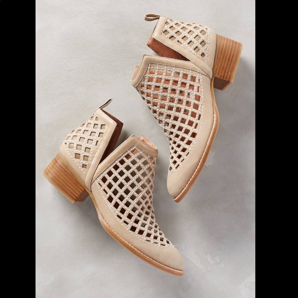 Jeffrey Campbell Tan and Cream Ankle Boots with Chunky Heel